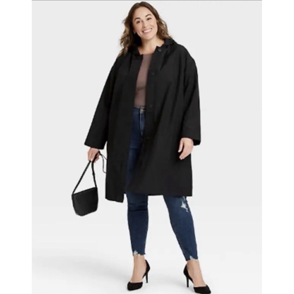 Ava & Viv Black Nylon Rain Wind Trench Jacket Women's Size 3X Travel Preppy